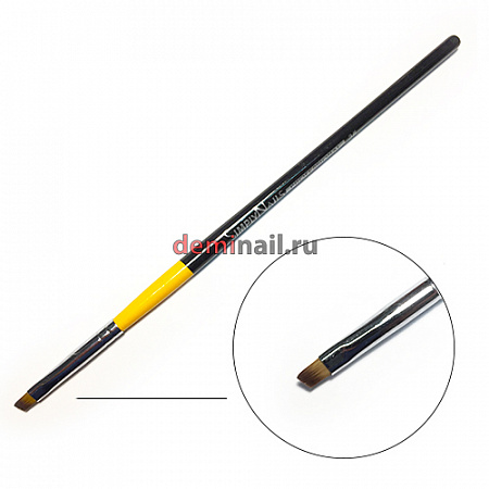 Кисть для геля скошенная черная с желтым ручка SimplyNails №3
