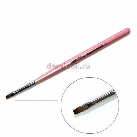 Кисть для геля прямая розовая ручка SimplyNails №3