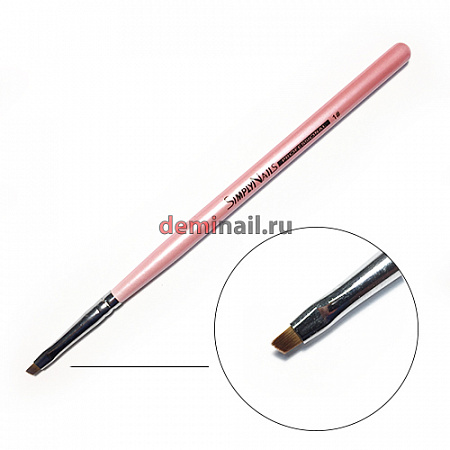 Кисть для геля скошенная розовая ручка SimplyNails №1