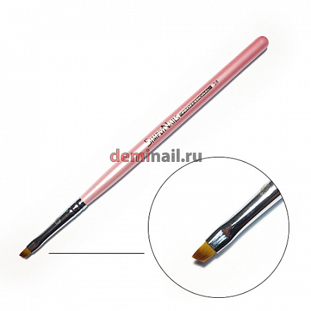 Кисть для геля скошенная розовая ручка SimplyNails №3