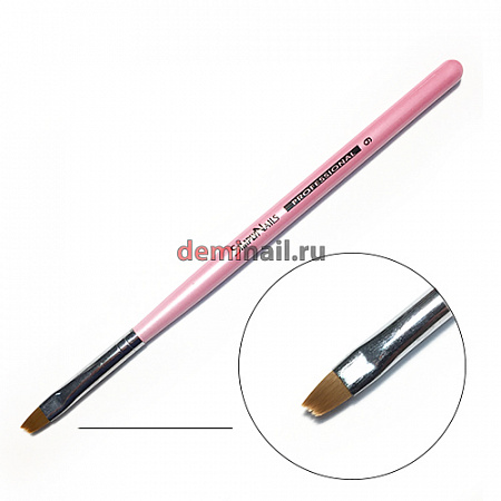 Кисть для геля скошенная розовая ручка SimplyNails №6
