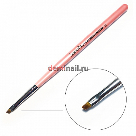 Кисть для геля скошенная розовая ручка SimplyNails №2