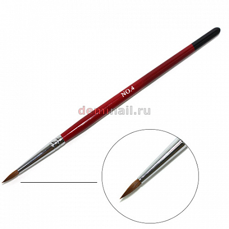 Кисть для акрила конус черная с красным ручка №4