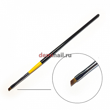 Кисть для геля скошенная черная с желтым ручка SimplyNails №2