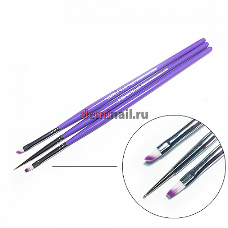 Набор кистей для китайской росписи 3шт с дотсом фиолетовый SimplyNails