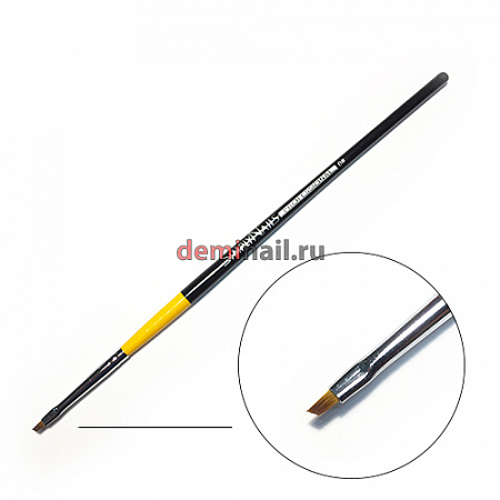 Кисть для геля скошенная черная с желтым ручка SimplyNails №0
