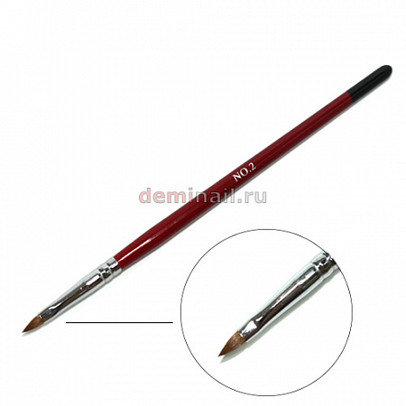 Кисть для акрила лепесток черная с красным ручка №2