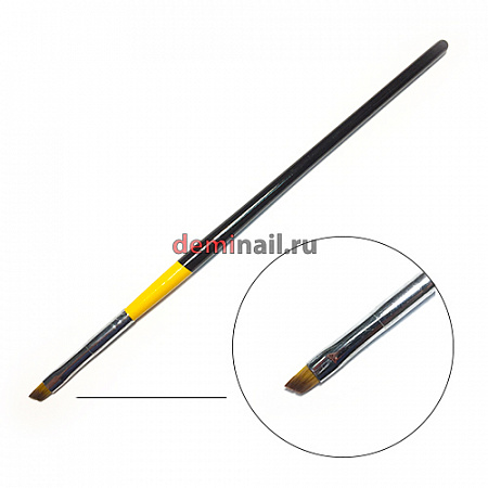 Кисть для геля скошенная черная с желтым ручка SimplyNails №4