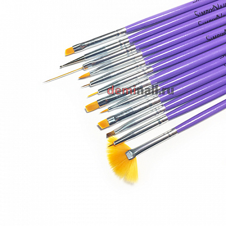 Набор кистей для дизайна 12шт фиолетовый SimplyNails
